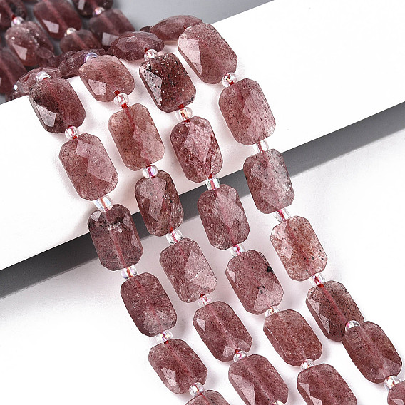 Природного кварца клубники нитей бисера, прямоугольные, граненые, с бисером
