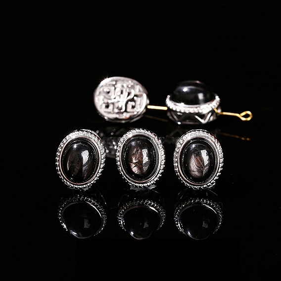 Натуральные бусины гиперстена, сплав овальные бусины, платина