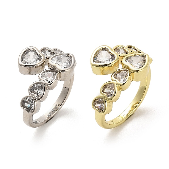 Сердце стойка покрытие латунные открытые манжеты кольца, с кубического циркония, без кадмия и без свинца