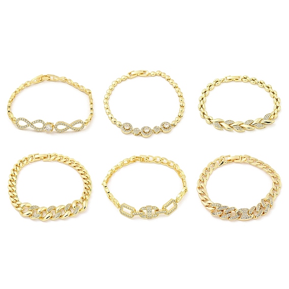 Brass Micro Pave Clear Cubic Zirconia Chain Bracelets for Women