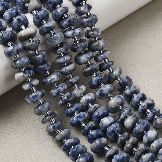 Натуральное синее пятно нитки из бисера яшмы, самородки, с бисером