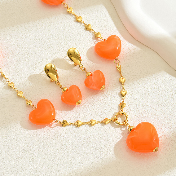 Элегантные винтажные комплекты из сережек и ожерелий в форме сердца из железной смолы для женщин.