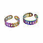 Manschettenringe in Bordsteinform, hohle offene Ringe, Regenbogenfarbe 304 Edelstahlringe für Damen