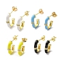 Real 18K Gold Plated Brass Oval Stud Earrings, Half Hoop Earrings with Enamel and Cubic Zirconia