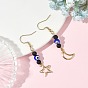 Handmade Evil Eye Lampwork and Natural Lava Rock Dangle Earrings, 304 Stainless Steel Dangle Earrings