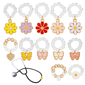 12 шт. 12 стили цветок сердце бабочка сплав эмаль и смола и пластик жемчуг стетоскоп подвеска украшения, со стеклянными бисеринами, золотые
