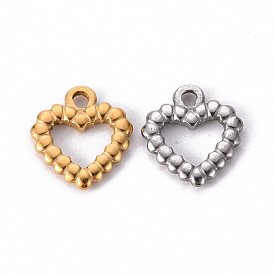 304 Stainless Steel Charms, Hollow, Heart
