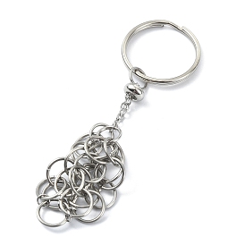 304 Stainless Steel Braided Macrame Pouch Empty Stone Holder for Keychain, with Iron Split Key Rings
