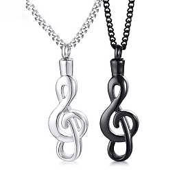 Stainless Steel Music Note Urn Ashes Pendant Necklace, Memorial Jewelry for Men Women