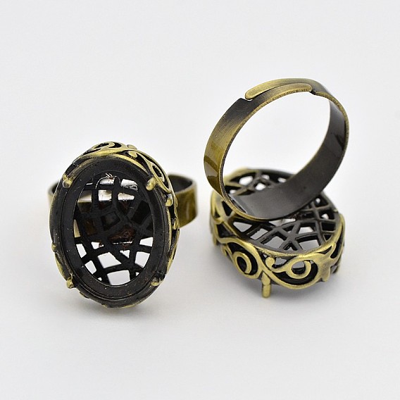 Старинные латунные регулируемые компоненты настройки филигрань кольцо, с настройками передних панелей овальной кабошон, без никеля , лоток : 13x18 мм, 18 мм