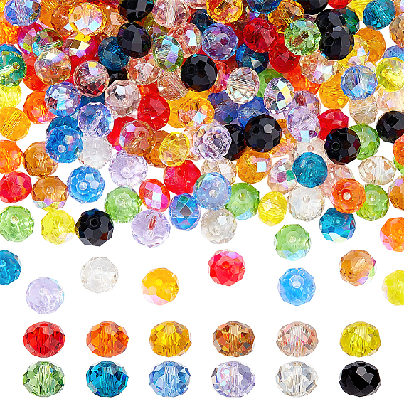 240pcs 12 Farben galvanisieren transparente Glasperlen, Rondell, facettiert, AB Farbe