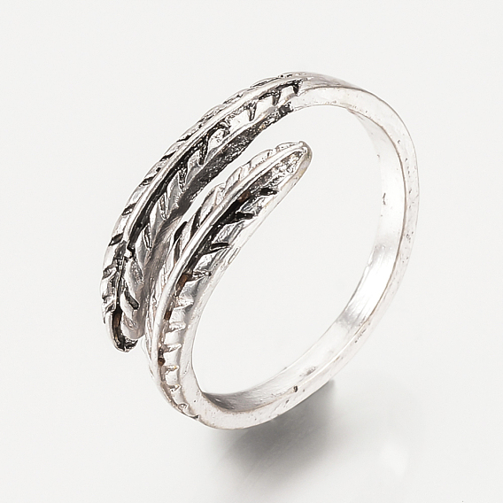 Adjustable Alloy Cuff Finger Rings, Feather