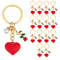 15брелки в виде сердца из пластика, жемчужных бусин из АБС-пластика и эмалевых роз из сплава, с железными кольцами