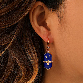 Niche Design Sense Fashion Advanced Personality Blue Oil Drop Geometric Moon Bee Earrings Ear Jewelry Female