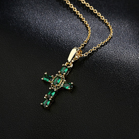 18K Gold Plated Copper Cross Pendant Necklace - Unique European and American Design Jewelry