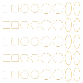 40Pcs 4 Style Geometric Brass Linking Rings, Hexagon Oval Rhombus Flat Ring, Mixed Shapes