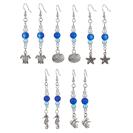 Alloy Dangle Earrings, with ABS Plastic Imitation Pearl Round Beaded