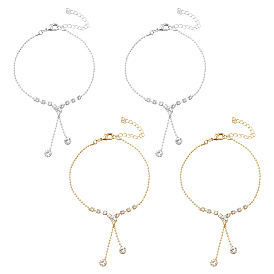 4 шт. 2 браслеты на ногу из латуни и хрустальных страз, браслеты на лодыжку с шариковыми цепочками для женщин