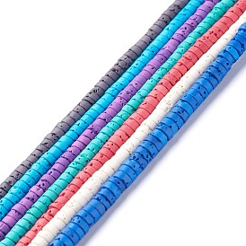 Brins de perles rondes en pierre de lave naturelle, perles heishi, Plat rond / disque, teint