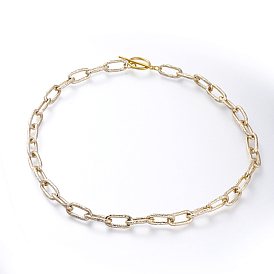 Aluminum Paperclip Chain Necklaces, with Alloy Toggle Clasps, Textured