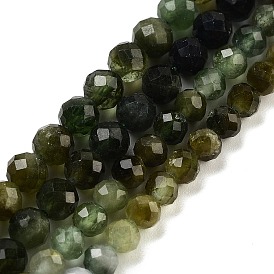 Natural Green Tourmaline Beads Strands, Faceted, Grade A, Round