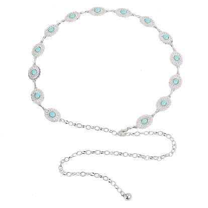 Синтетическая бирюзовая овальная цепочка цепи на талию, пояс из сплава цепи для юбки платья пальто аксессуары