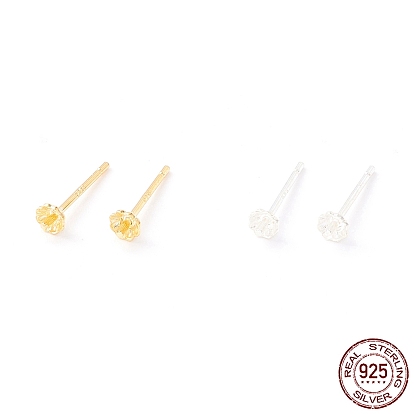 925 Sterling Silver Stud Earring Findings, for Half Drilled Beads, Flower