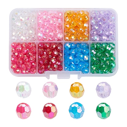 Eco-Friendly Transparent Acrylic Beads, Faceted, Round, AB Color