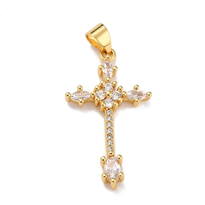 Brass Micro Pave Clear Cubic Zirconia Pendants, Cross