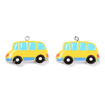 Resin Pendants, with Platinum Iron Peg Bail, Car