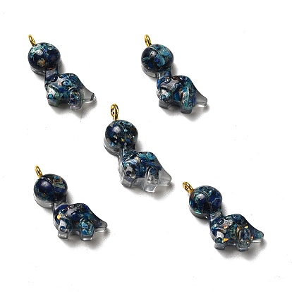 Transparent Resin Pendants, Brachiosaurus Dinosaur Charms, with Natural Opal and Dyed Imperial Jasper, Golden