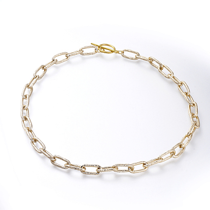 Aluminum Paperclip Chain Necklaces, with Alloy Toggle Clasps, Textured