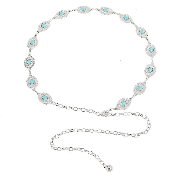 Синтетическая бирюзовая овальная цепочка цепи на талию, пояс из сплава цепи для юбки платья пальто аксессуары