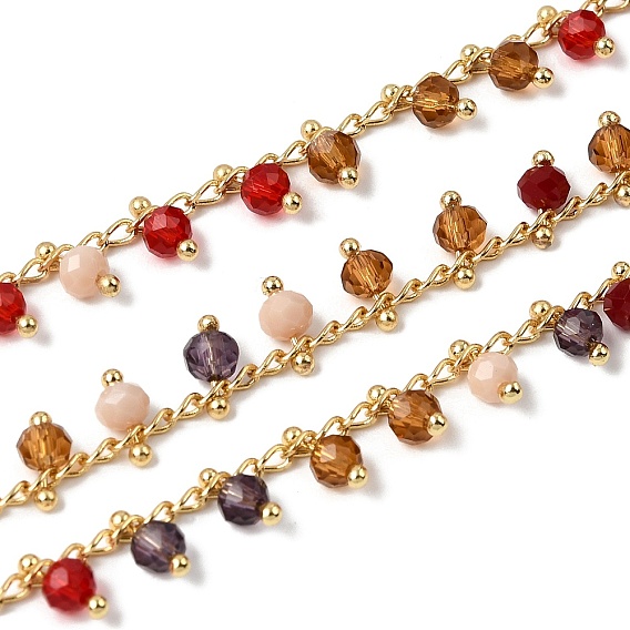 Цепочки ручной работы из латуни с покрытием из настоящего золота 18k, с кисточкой из граненых круглых стеклянных бусин, пайки, красочный