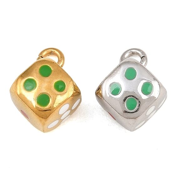 304 Stainless Steel Enamel Pendants, Dice Charms, Ion Plating(IP)