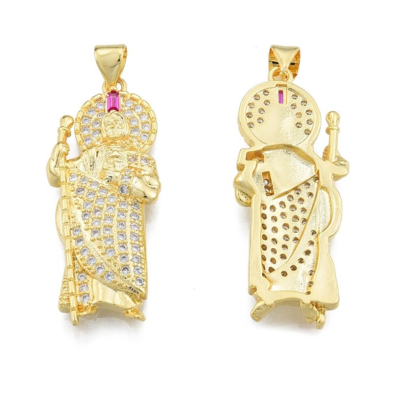 Brass Micro Pave Cubic Zirconia Pendants, Saint