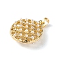 Rack Plating Brass Pendants, with Plastic Imitation Pearl Bead, Cadmium Free & Lead Free, Long-Lasting Plated, Flat Round