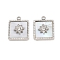 304 Stainless Steel & Natural Freshwater Shell & Rhinestone Pendants, Square with North Star Charm