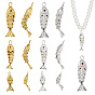 6 pcs 6 styles pendentifs en laiton micro pavé de zircone cubique, charmes de poissons