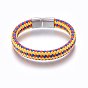 Microfiber Leather Braided Cord Bracelets, with 304 Stainless Steel Magnetic Clasp, Rectangle