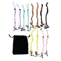 12Pcs Wing Braided Nylon Cord Macrame Pouch Pendant Decorations, Tumbled Gemstone Beaded Hanging Ornament, Interchangeable Stone, with Dyed Natural Wood Beads