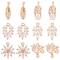12 шт. 6 кулоны из латуни с микропаве и кубическим цирконием, долговечный, золотой свет, лист и цветок и перо