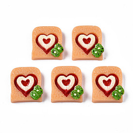 Opaque Epoxy Resin Cabochons, Imitation Food, Bread with Heart