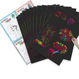 Царапина радуга живопись искусство бумага, самодельное скретч-арт, с 10 листами бумаги и 1 бамбуковыми палочками из поликарбоната