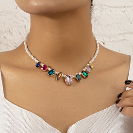 Ожерелья из бисера из сплава горного хрусталя и белого искусственного жемчуга, для украшения свитера, французские ретро ожерелья