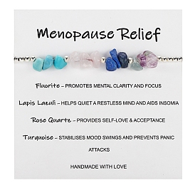 Adjustable Natural Rose Quartz & Lapis Lazuli & Fluorite & Synthetic Turquoise Chip & Round Brass Braided Bead Bracelets