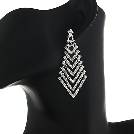 Shiny Rhombus Diamond Earrings - Nightclub Sparkling Ear Jewelry, Claw Chain Earrings.
