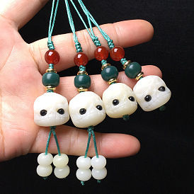 Creative personality cute cute dumb bodhi root carving dumb keychain pendant cute mobile phone chain hanging jewelry