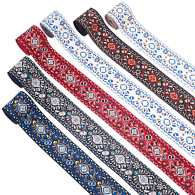 12 yards 6 couleurs rubans en polyester de style ethnique, ruban jacquard, accessoires du vêtement