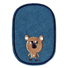 Computerized Embroidery Cloth Iron on/Sew on Patches, Costume Accessories, Oval with Bear